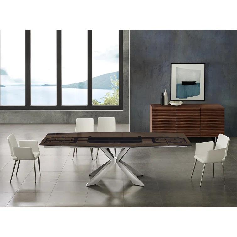 Extendable Glass Top Metal Base Dining Table