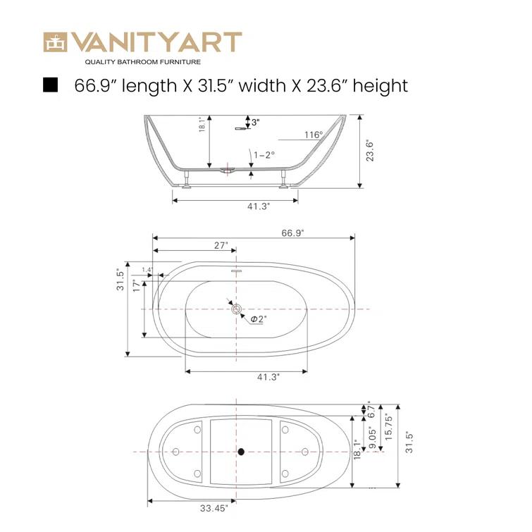 Freestanding Soaking Acrylic Bathtub