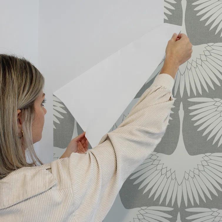 Tempaper x Genevieve Gorder Feather Flock Chalk Peel and Stick Wallpaper, 20.5" x 16.5'