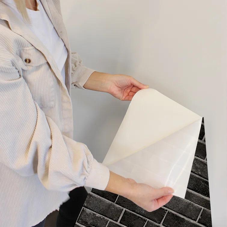 Tempaper & Co.® Brick Removable Peel and Stick Wallpaper, Ebony Brick, 28 sq ft: Faux Sticky Vinyl, Classic Pattern