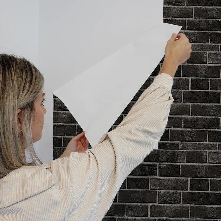 Tempaper & Co.® Brick Removable Peel and Stick Wallpaper, Ebony Brick, 28 sq ft: Faux Sticky Vinyl, Classic Pattern