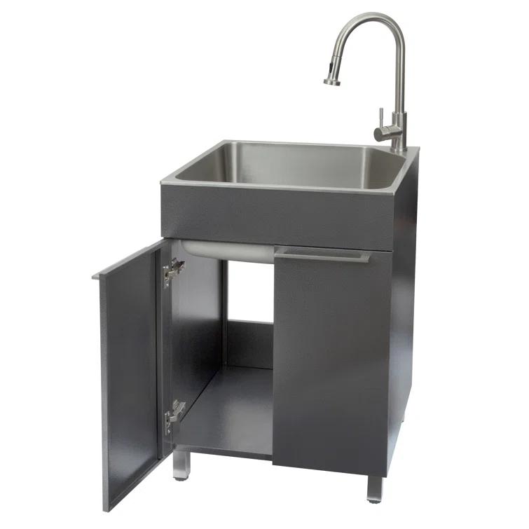 All-In-One 24.1" L x 21.3" W Free Standing Laundry Sink with Faucet