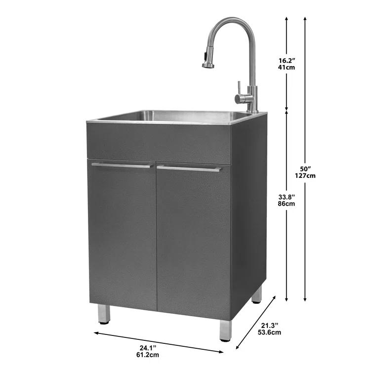 All-In-One 24.1" L x 21.3" W Free Standing Laundry Sink with Faucet