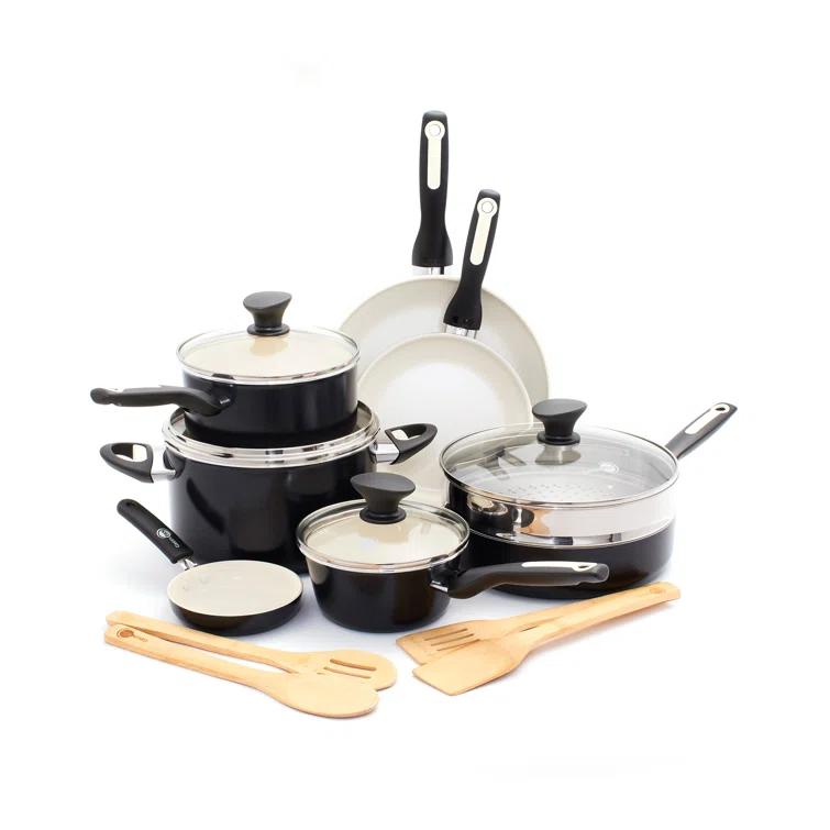 GreenPan GreenPan Rio Healthy Ceramic Nonstick 16 Piece Cookware Pots and Pans Set, PFAS-Free, Dishwasher Safe