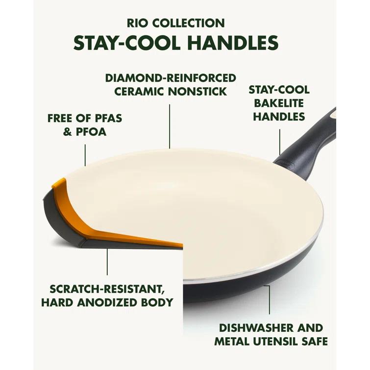 GreenPan GreenPan Rio Healthy Ceramic Nonstick 16 Piece Cookware Pots and Pans Set, PFAS-Free, Dishwasher Safe