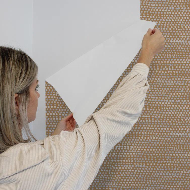 Tempaper & Co. Moire Dots Removable Peel and Stick Wallpaper, Toasted Turmeric Dots, 28 sq. ft.: Vinyl, Self-Adhesive, Modern Decor