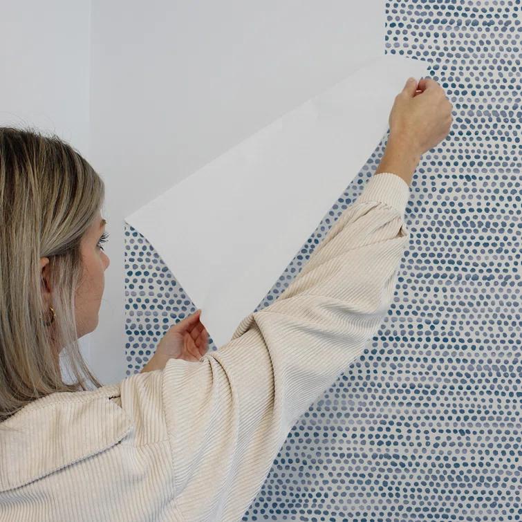 Tempaper Moire Dots Light Tan Peel and Stick Wallpaper, 20.5" x 16.5'