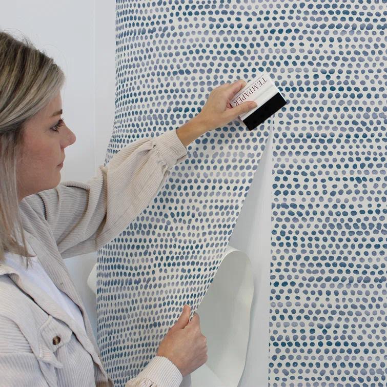 Tempaper Moire Dots Light Tan Peel and Stick Wallpaper, 20.5" x 16.5'