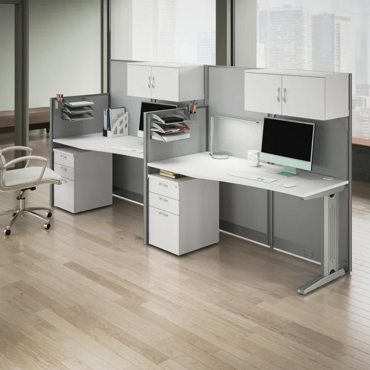 Office In An Hour L-Shaped 1 Person Cubicle with Cable Management