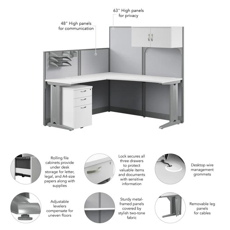 Bush Business Furniture Office in an Hour 65W L Shaped Cubicle Desk with Storage, Drawers, and Organizers