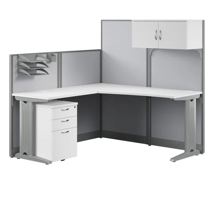 Bush Business Furniture Office in an Hour 65W L Shaped Cubicle Desk with Storage, Drawers, and Organizers