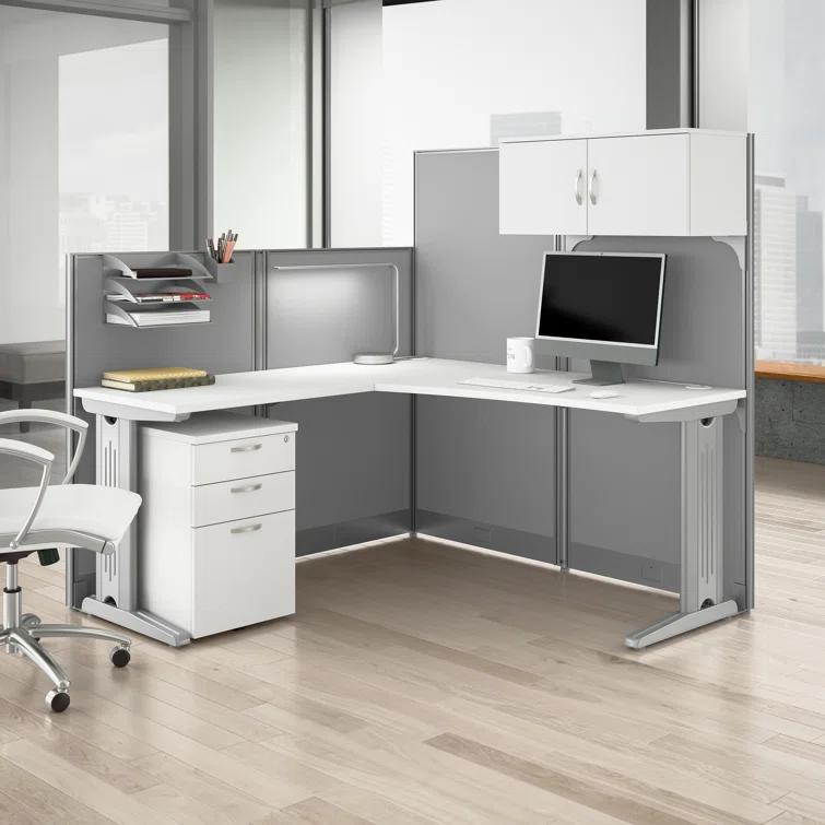 Bush Business Furniture Office in an Hour 65W L Shaped Cubicle Desk with Storage, Drawers, and Organizers