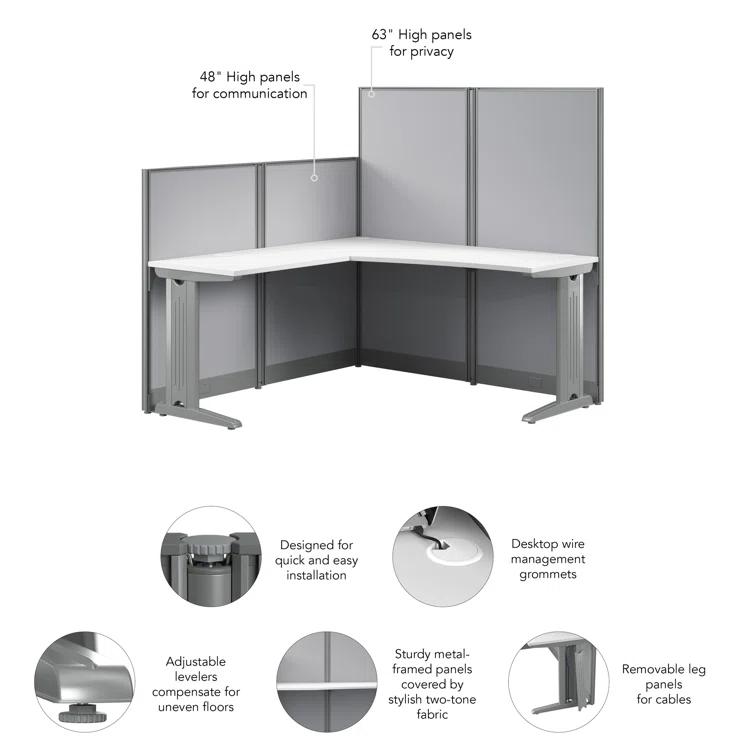Office In An Hour L-Shaped 1 Person Cubicle with Cable Management