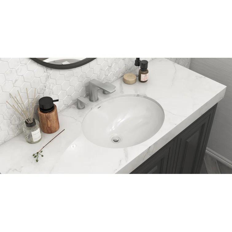Ruvati inch Undermount Bathroom Vanity Sink White Oval Porcelain Ceramic with Overflow
