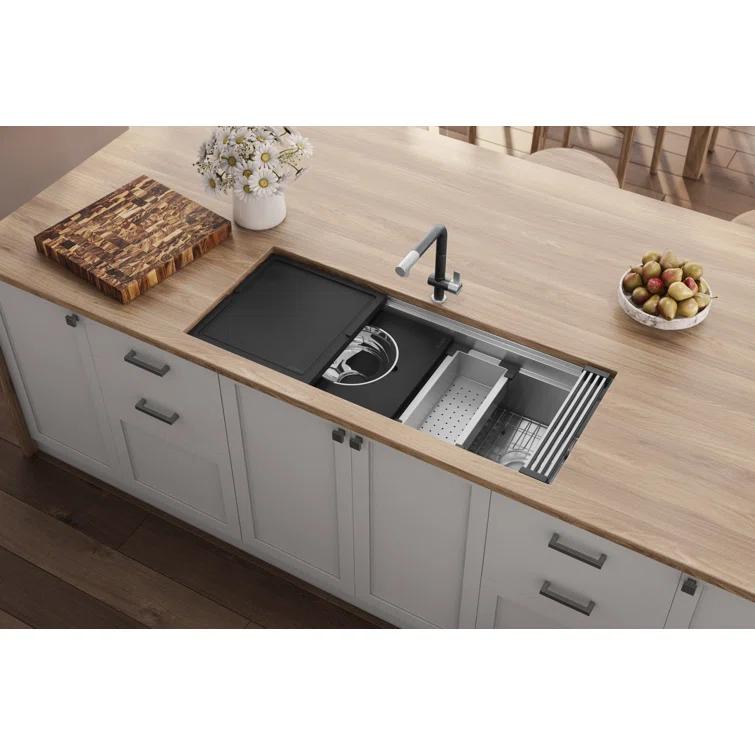Ruvati 45-inch Workstation Two-Tiered Ledge Kitchen Sink Undermount 16 Gauge Stainless Steel