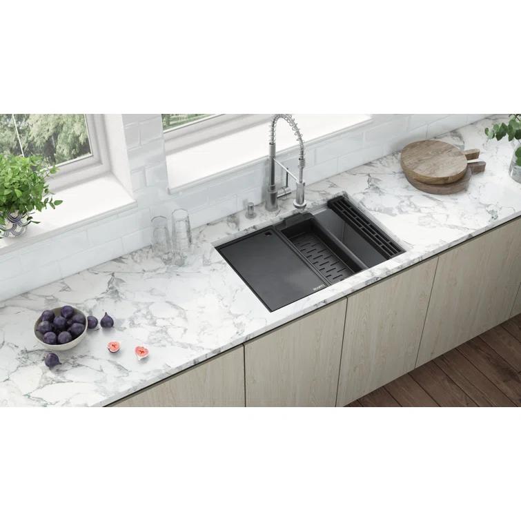 Ruvati 27-inch Workstation Slope Bottom Offset Drain Undermount 16 Gauge Kitchen Sink