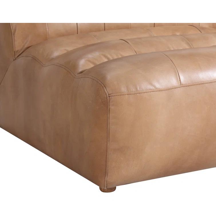 Ramsay 144" Brown Leather Slipper Sofa with Wood Frame