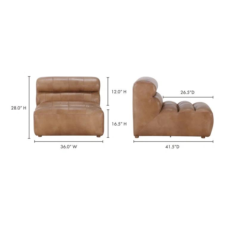 Ramsay 144" Brown Leather Slipper Sofa with Wood Frame