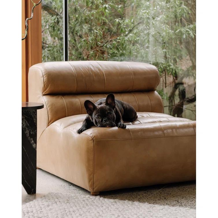 Ramsay 144" Brown Leather Slipper Sofa with Wood Frame