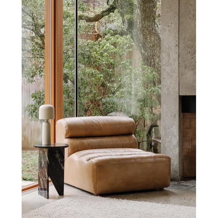 Ramsay 144" Brown Leather Slipper Sofa with Wood Frame