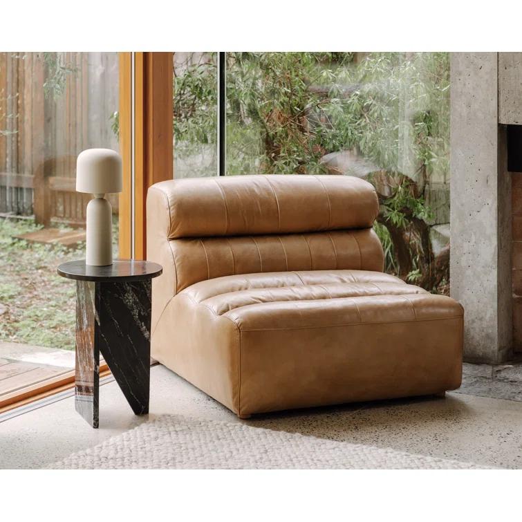 Ramsay 144" Brown Leather Slipper Sofa with Wood Frame