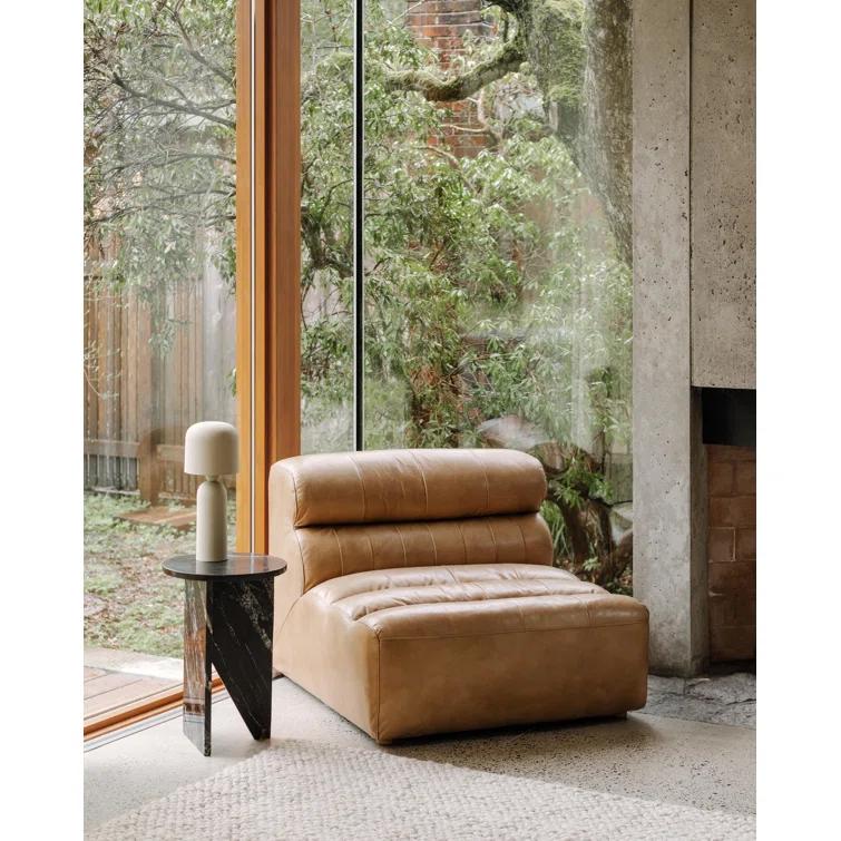 Ramsay 144" Brown Leather Slipper Sofa with Wood Frame