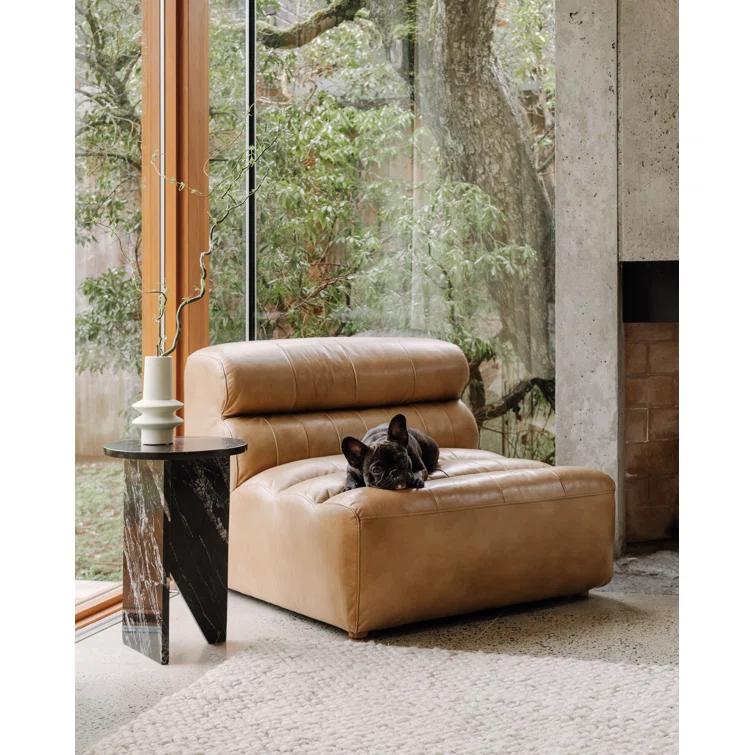 Ramsay 144" Brown Leather Slipper Sofa with Wood Frame