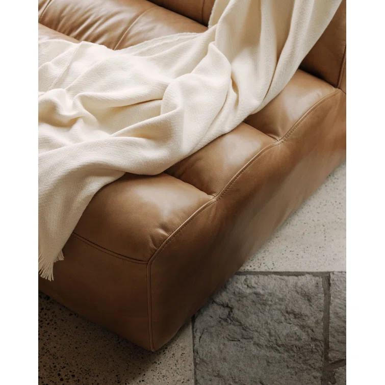 Ramsay 144" Brown Leather Slipper Sofa with Wood Frame