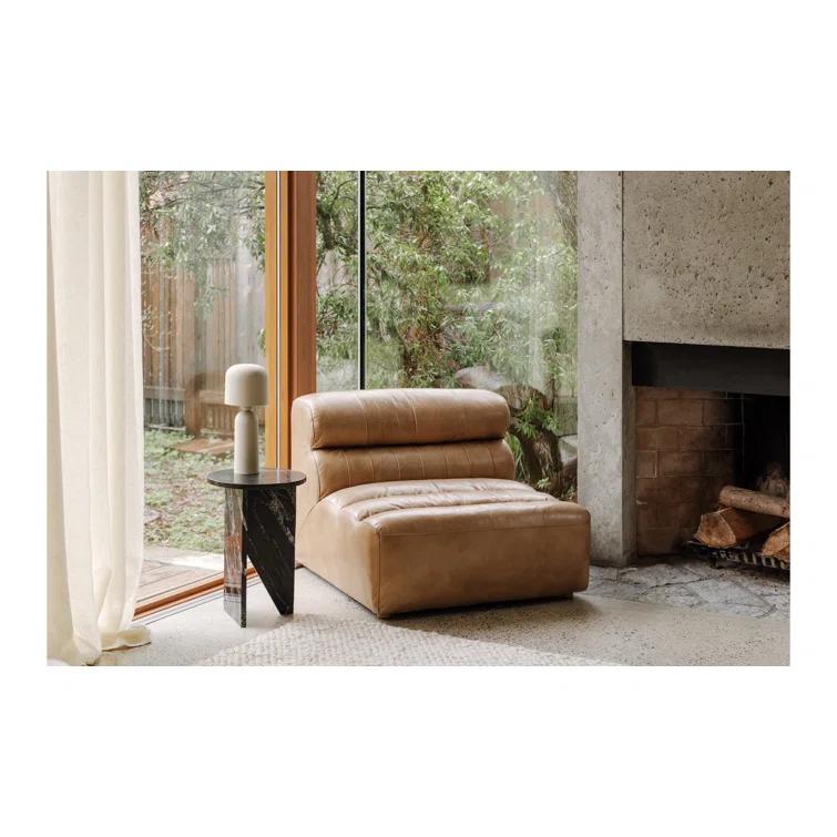 Ramsay 144" Brown Leather Slipper Sofa with Wood Frame