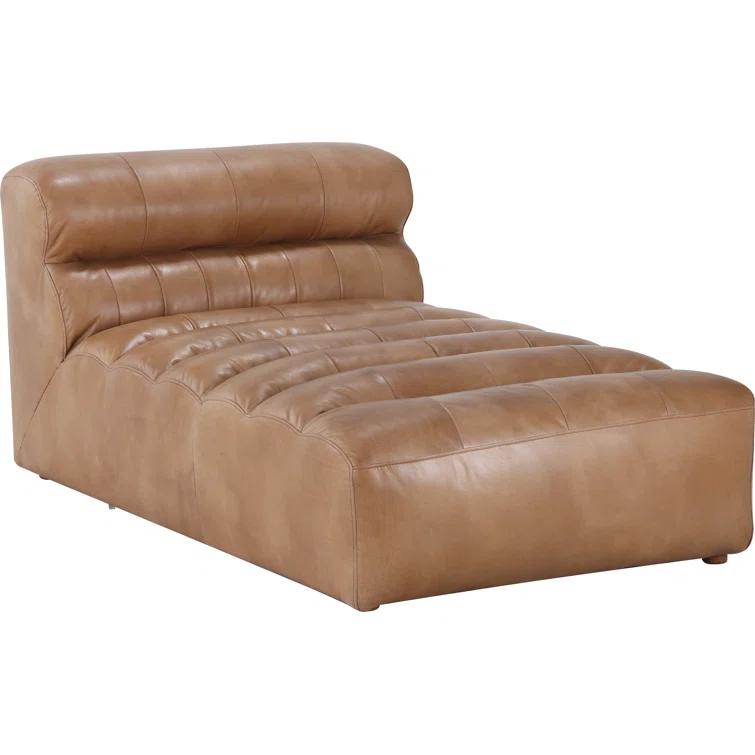 Ramsay 144" Brown Leather Slipper Sofa with Wood Frame