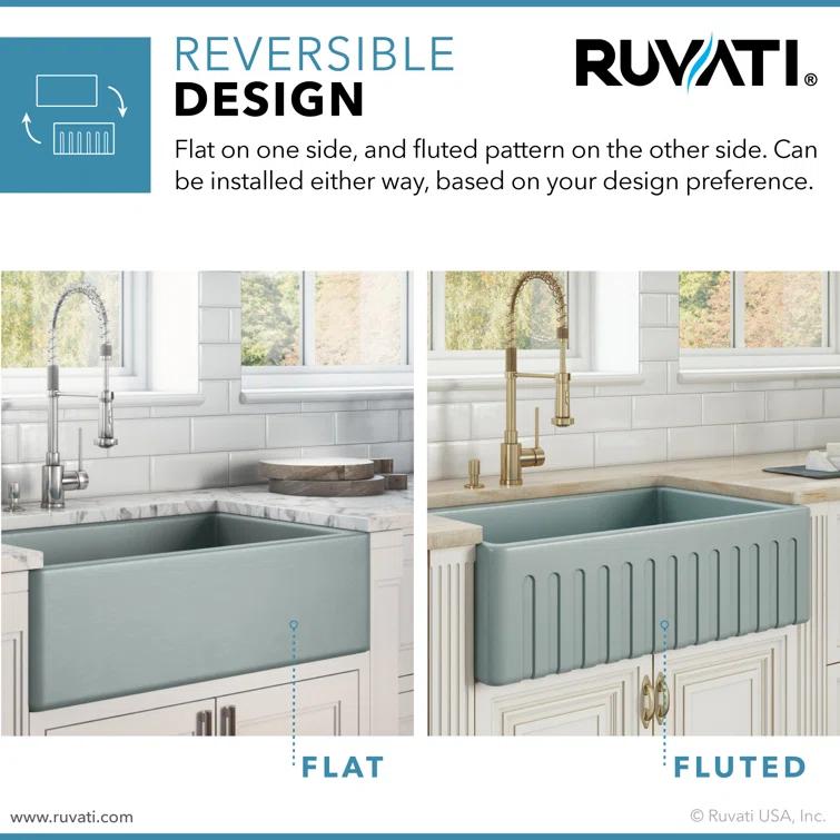 Ruvati 33 inch Fireclay Farmhouse Apron-Front Kitchen Sink Reversible