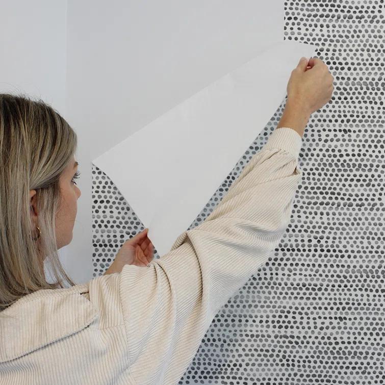 Tempaper & Co. Moire Dots Removable Peel and Stick Wallpaper, Black and White, 28 sq. ft.: Modern Vinyl, Self-Adhesive, Washable