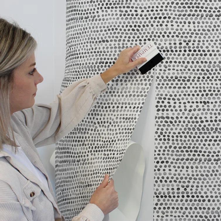 Tempaper & Co. Moire Dots Removable Peel and Stick Wallpaper, Black and White, 28 sq. ft.: Modern Vinyl, Self-Adhesive, Washable