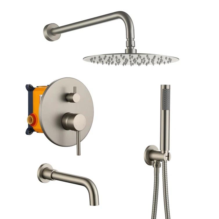 Luxury Wall-Mounted 3-Function Shower System Solid Brass Mixer Valve, 1.8 GPM Flow & Dual Showerheads with Rough-in Valve