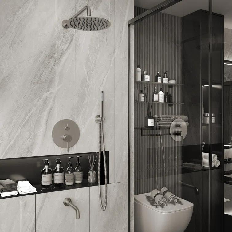 Luxury Wall-Mounted 3-Function Shower System Solid Brass Mixer Valve, 1.8 GPM Flow & Dual Showerheads with Rough-in Valve
