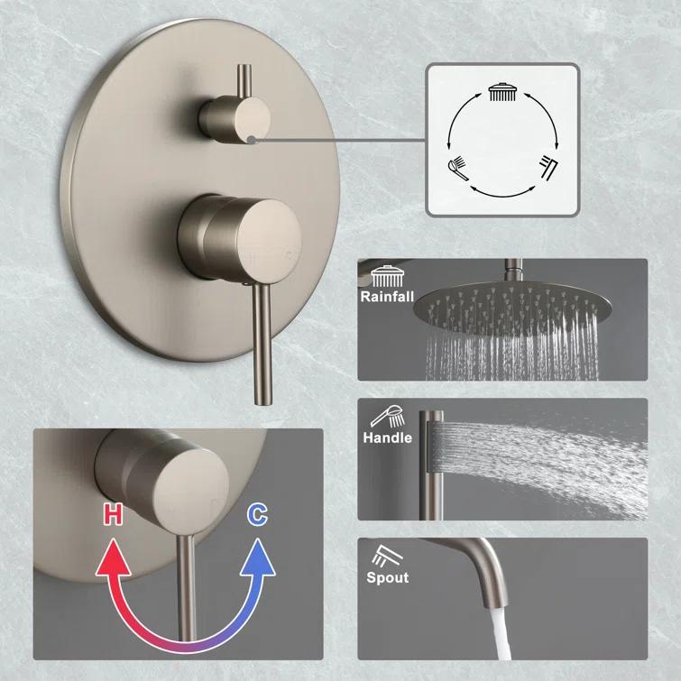 Luxury Wall-Mounted 3-Function Shower System Solid Brass Mixer Valve, 1.8 GPM Flow & Dual Showerheads with Rough-in Valve