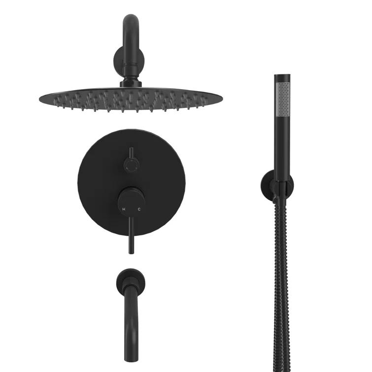 Luxury Wall-Mounted 3-Function Shower System Solid Brass Mixer Valve, 1.8 GPM Flow & Dual Showerheads with Rough-in Valve