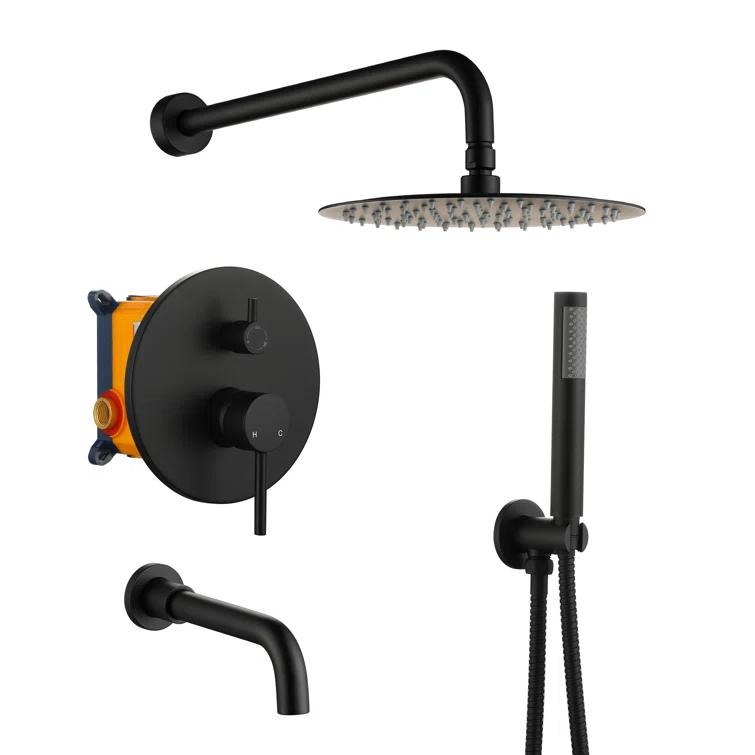 Luxury Wall-Mounted 3-Function Shower System Solid Brass Mixer Valve, 1.8 GPM Flow & Dual Showerheads with Rough-in Valve