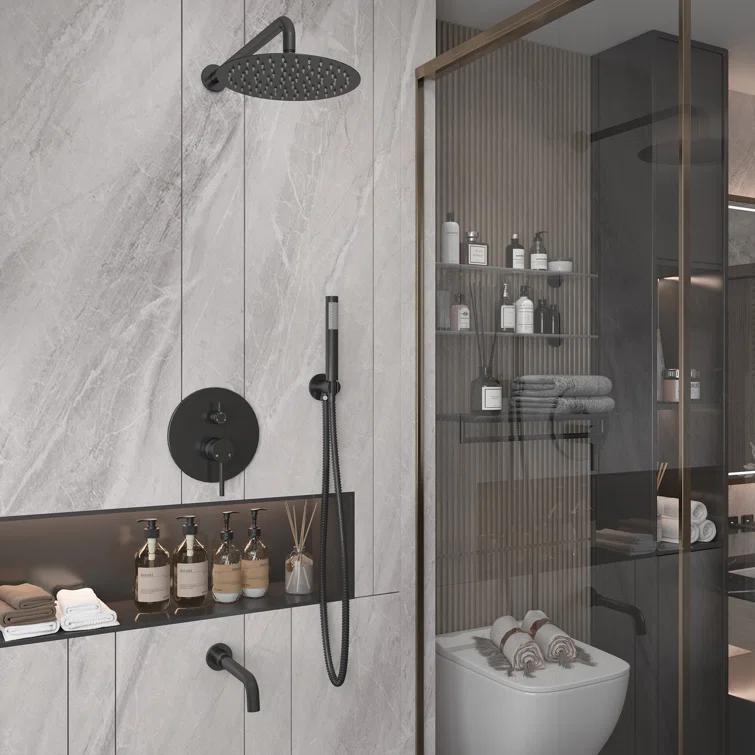 Luxury Wall-Mounted 3-Function Shower System Solid Brass Mixer Valve, 1.8 GPM Flow & Dual Showerheads with Rough-in Valve