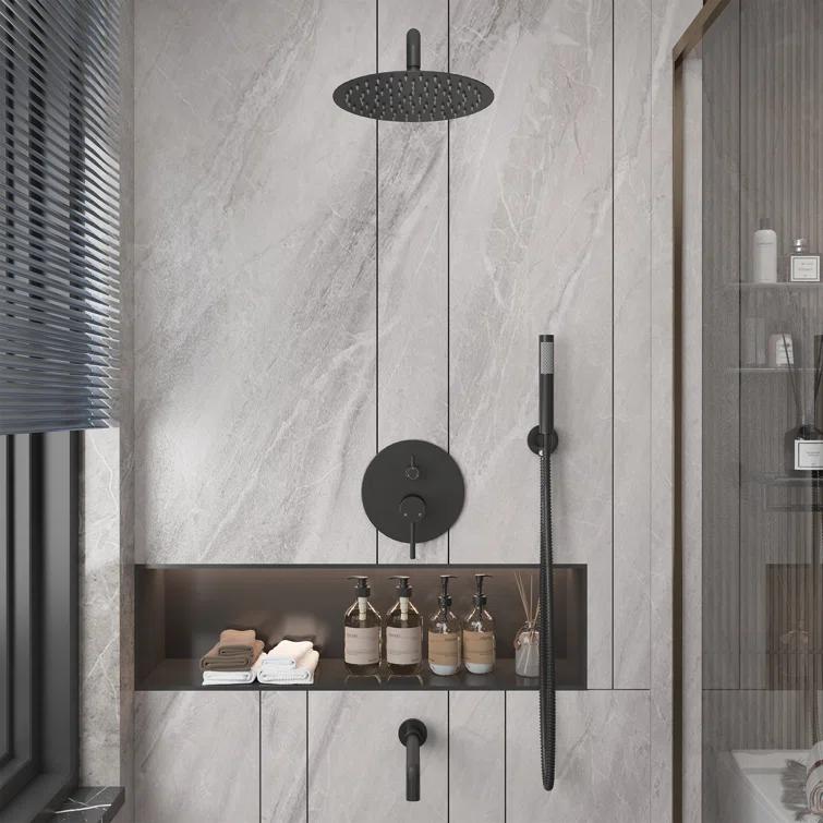 Luxury Wall-Mounted 3-Function Shower System Solid Brass Mixer Valve, 1.8 GPM Flow & Dual Showerheads with Rough-in Valve