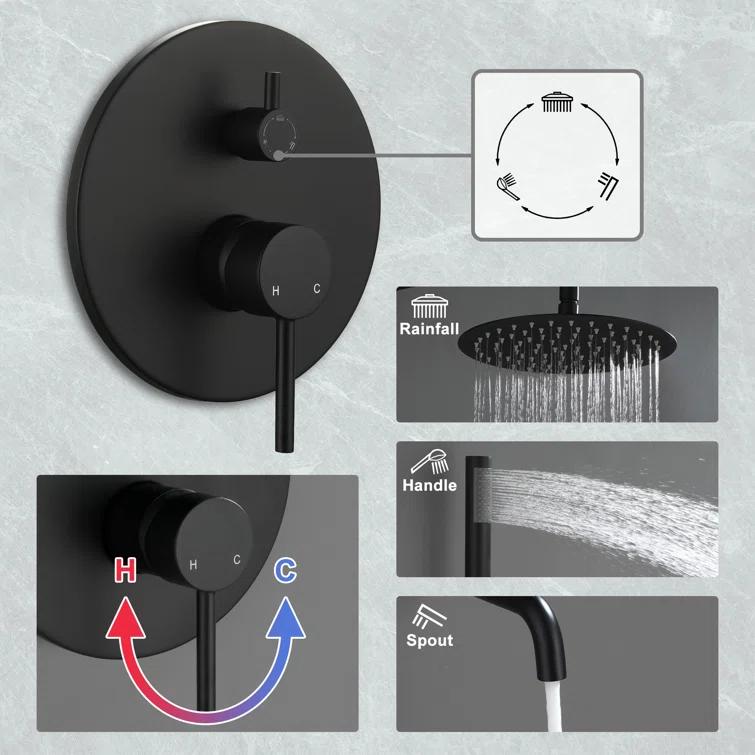 Luxury Wall-Mounted 3-Function Shower System Solid Brass Mixer Valve, 1.8 GPM Flow & Dual Showerheads with Rough-in Valve