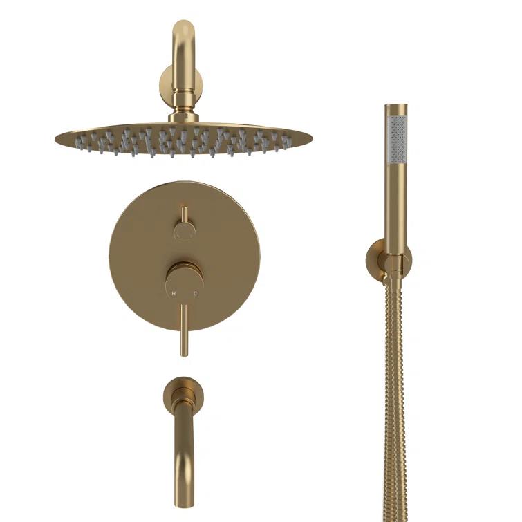 Luxury Wall-Mounted 3-Function Shower System Solid Brass Mixer Valve, 1.8 GPM Flow & Dual Showerheads with Rough-in Valve