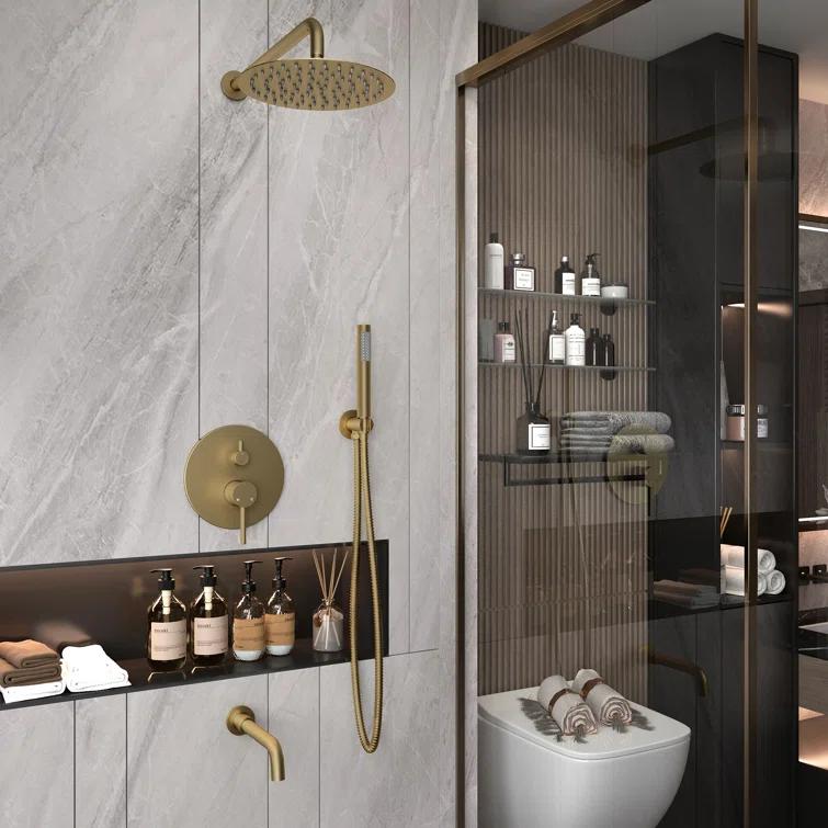 Luxury Wall-Mounted 3-Function Shower System Solid Brass Mixer Valve, 1.8 GPM Flow & Dual Showerheads with Rough-in Valve