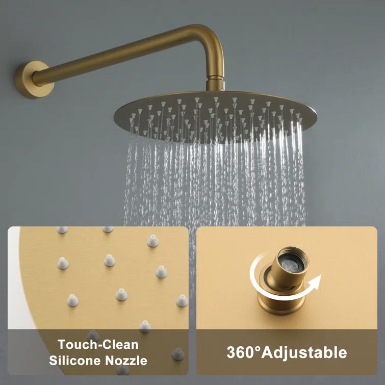 Luxury Wall-Mounted 3-Function Shower System Solid Brass Mixer Valve, 1.8 GPM Flow & Dual Showerheads with Rough-in Valve