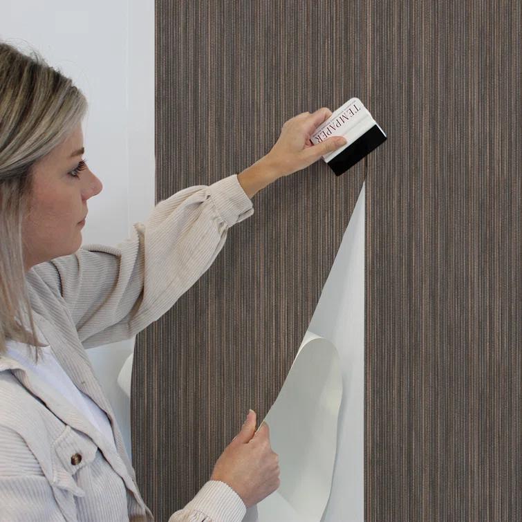 Tempaper & Co. 28 sq ft Faux Grasscloth Removable Peel and Stick Wallpaper Textured Bronze : Vinyl, Self-Adhesive, Thin Stripe Pattern