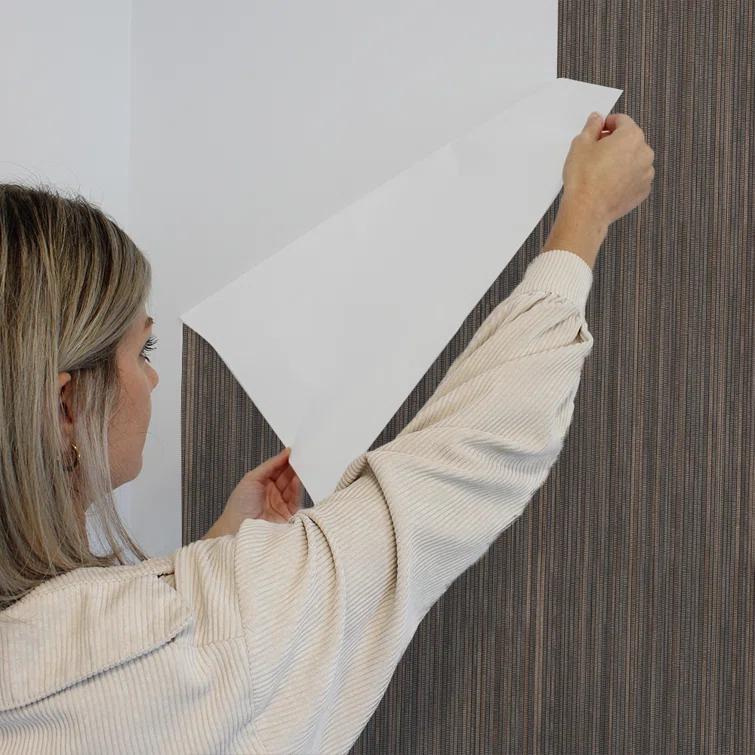 Tempaper & Co. 28 sq ft Faux Grasscloth Removable Peel and Stick Wallpaper Textured Bronze : Vinyl, Self-Adhesive, Thin Stripe Pattern