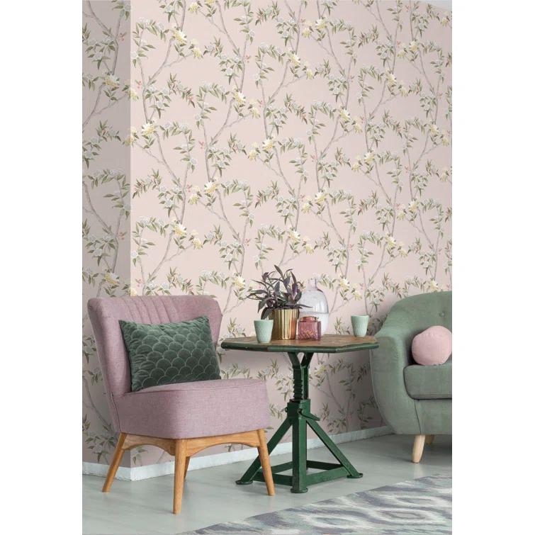 Spring Blossom Chinoiserie Floral Vine 33' L x 21" W Wallpaper Roll
