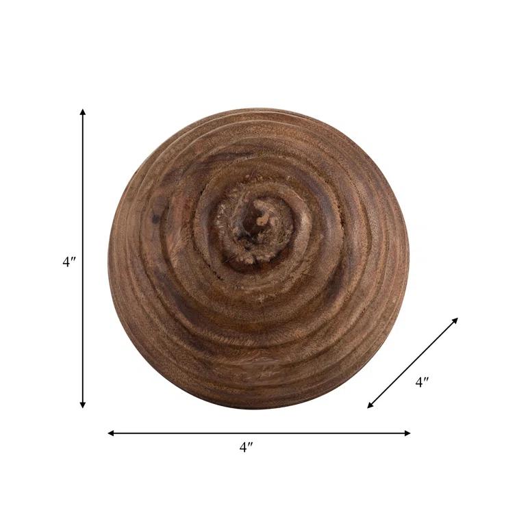 Sagebrook Home Nena Natural Round Brown Ridged Wooden Orb Decor Contemporary Rustic