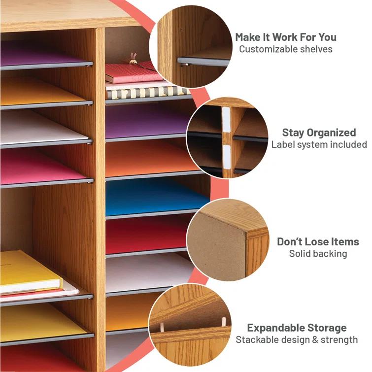 Safco® Adjustable Compartment Wood Literature Orga Literature Sorter