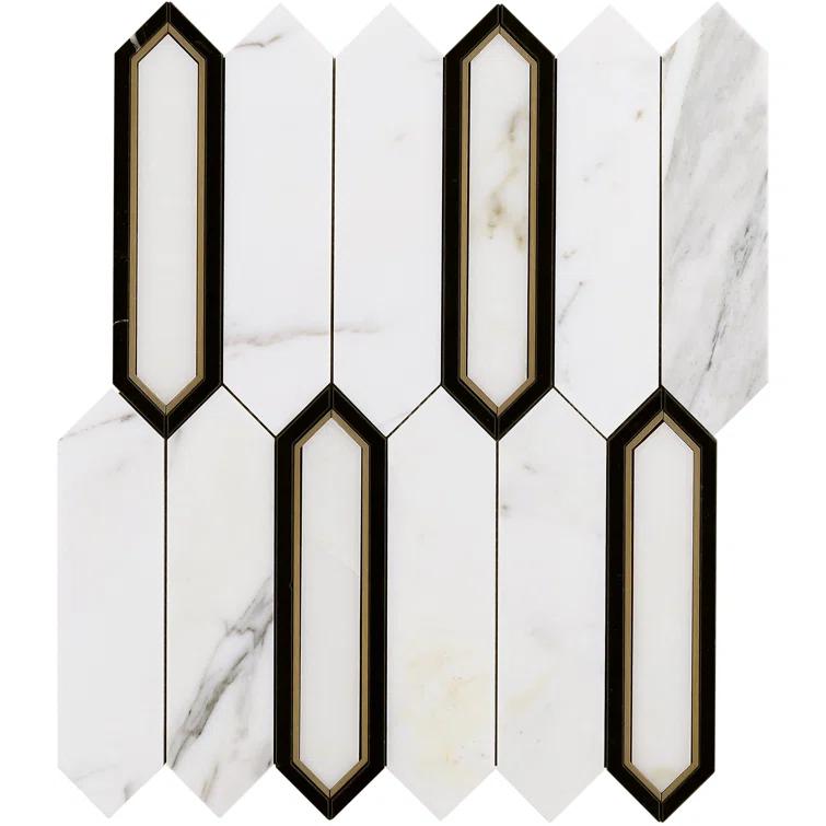 Bond Tile Zip 11.65'' W x 13.62'' L Marble and Brass Mosaic Tile (1.1 Sq. Ft. / Sheet)